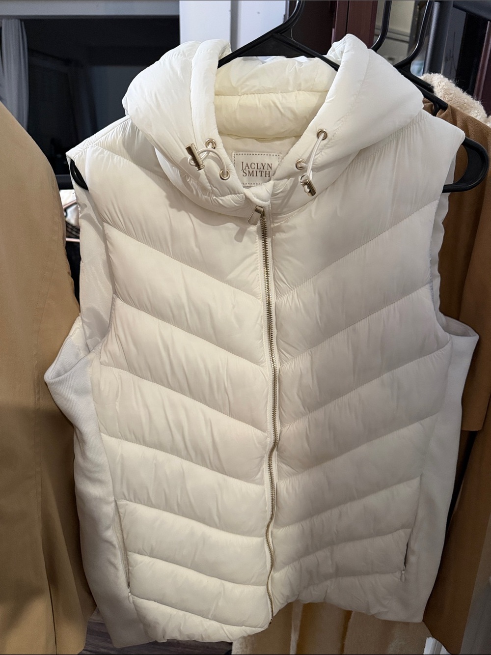 Jaclyn Smith Cream Quilted Hooded Puffer Vest